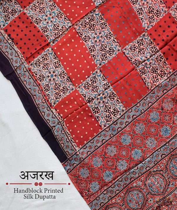 Ajrakh modal silk hand block printed dupatta
