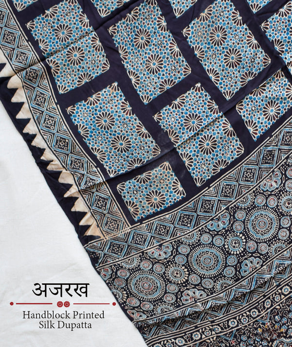 Ajrakh modal silk hand block printed dupatta