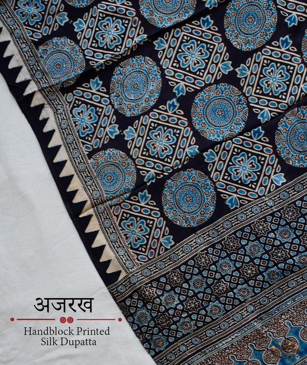 Ajrakh modal silk hand block printed dupatta