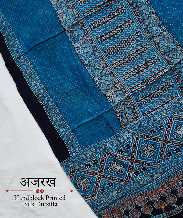 Ajrakh modal silk hand block printed dupatta
