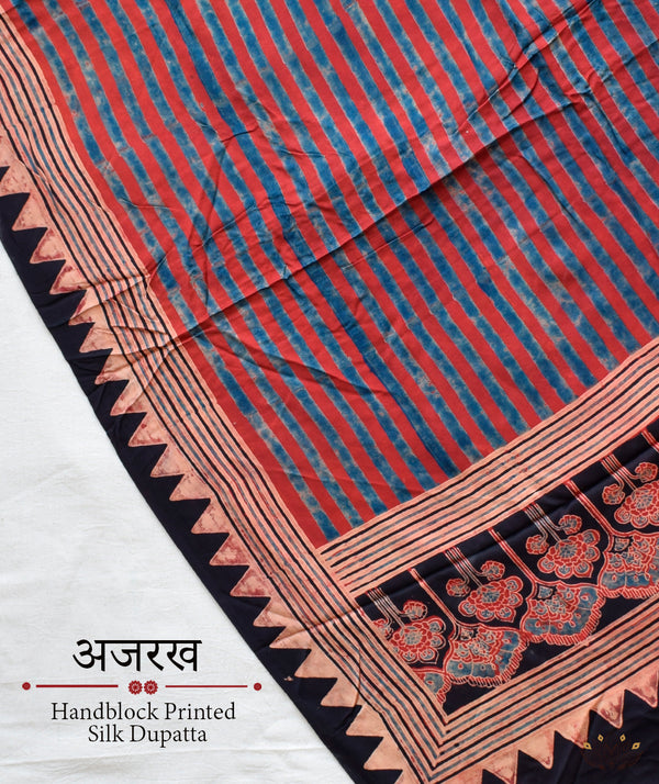 Ajrakh modal silk hand block printed dupatta