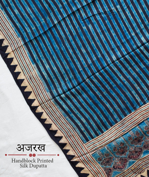 Ajrakh modal silk hand block printed dupatta