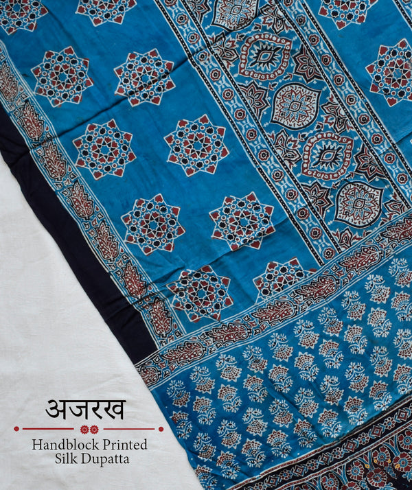 Ajrakh modal silk hand block printed dupatta