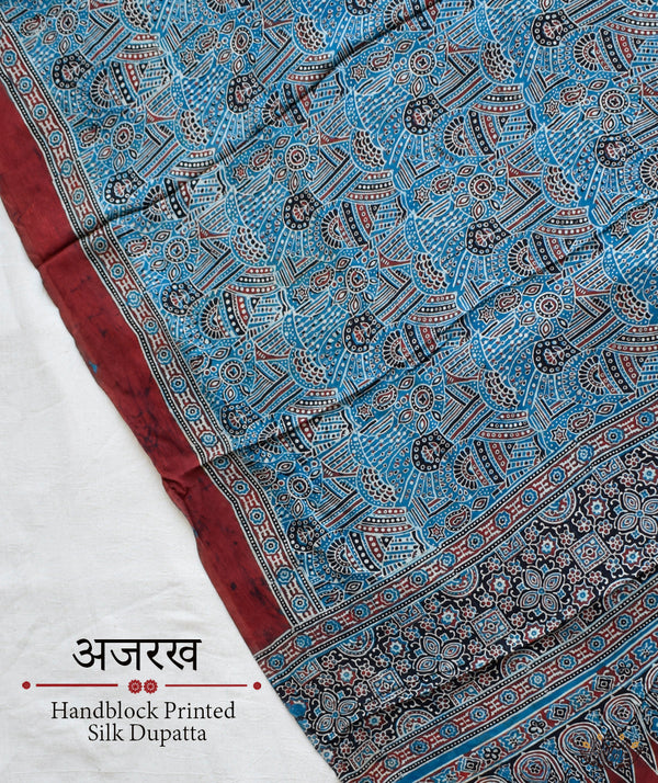 Ajrakh modal silk hand block printed dupatta