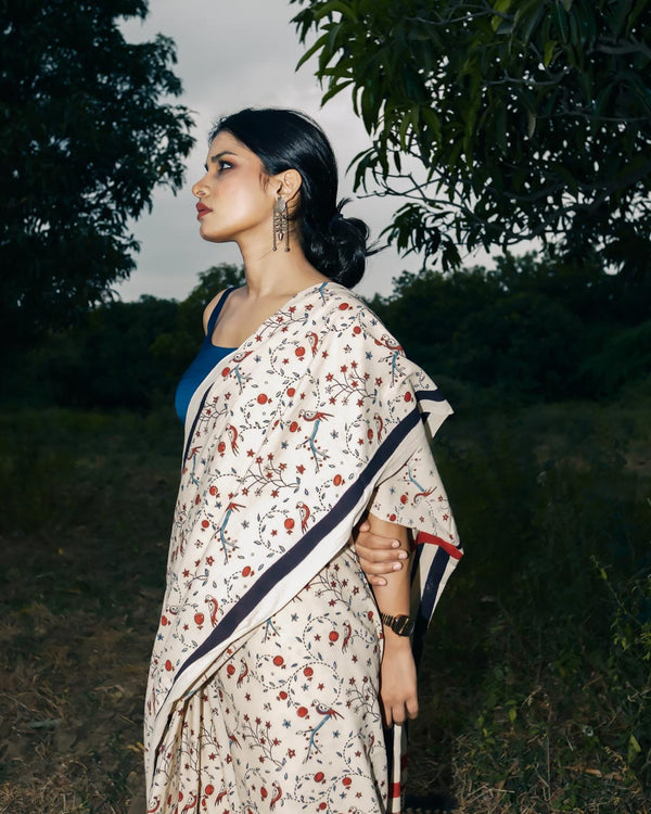 Ajrakh Cotton hand block printed saree