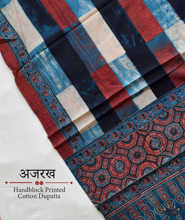 Ajrakh Handblock Printed Cotton Dupatta