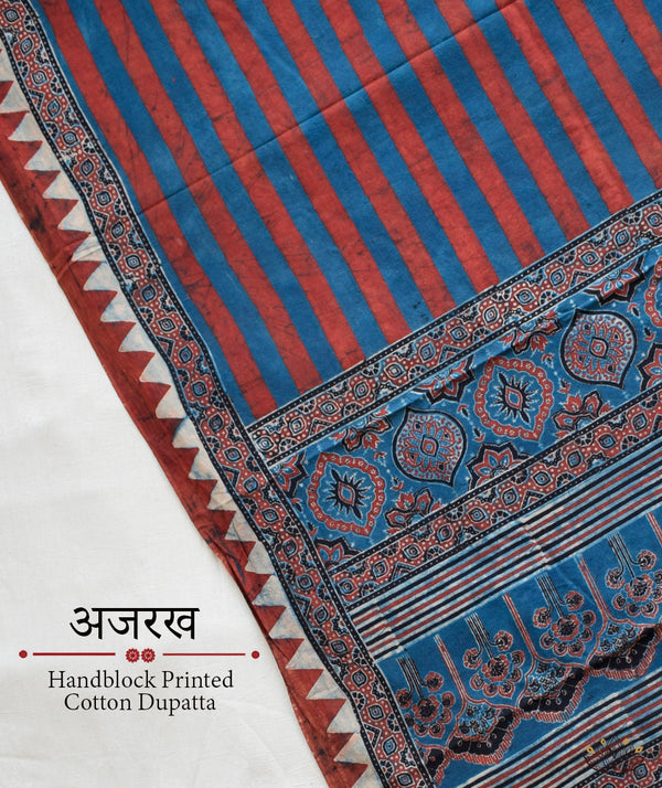 Ajrakh Handblock Printed Cotton Dupatta
