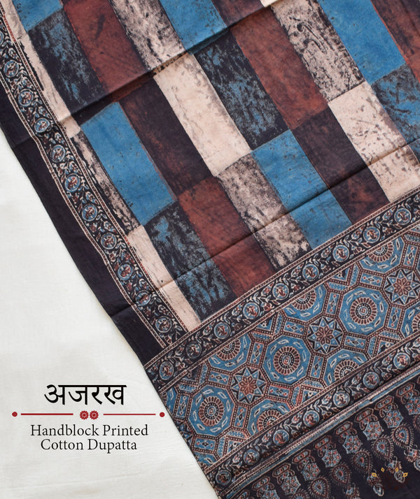Ajrakh Handblock Printed Cotton Dupatta
