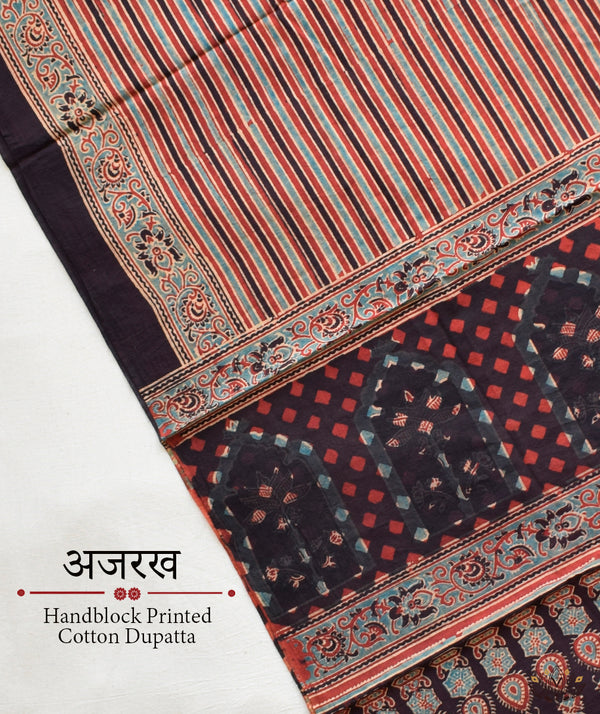 Ajrakh Handblock Printed Cotton Dupatta