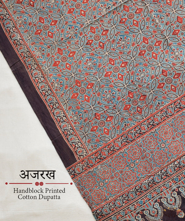 Ajrakh Handblock Printed Cotton Dupatta