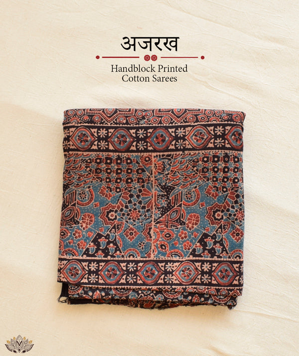 AJRAKH COTTON HAND BLOCK PRINTED SAREE