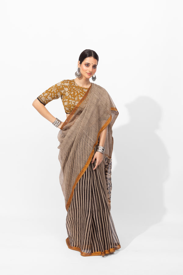 Exclusive Amounee Bagru Hand Block Printed Kota Saree