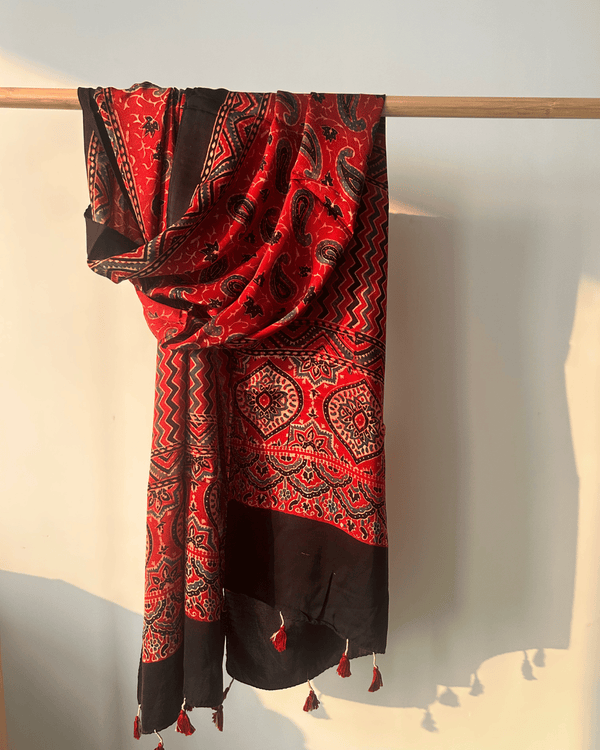Ajrakh modal silk hand block printed stole