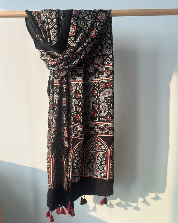 Ajrakh modal silk hand block printed stole