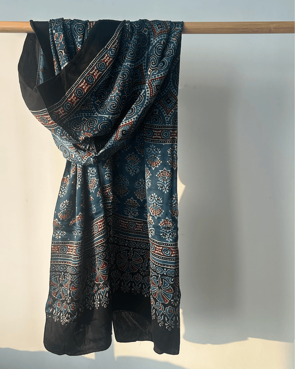Ajrakh modal silk hand block printed stole