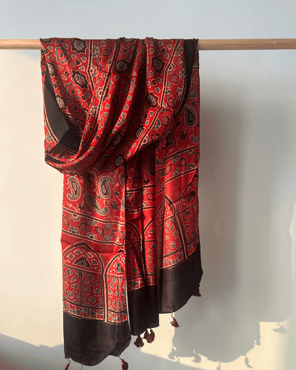 Ajrakh modal silk hand block printed stole