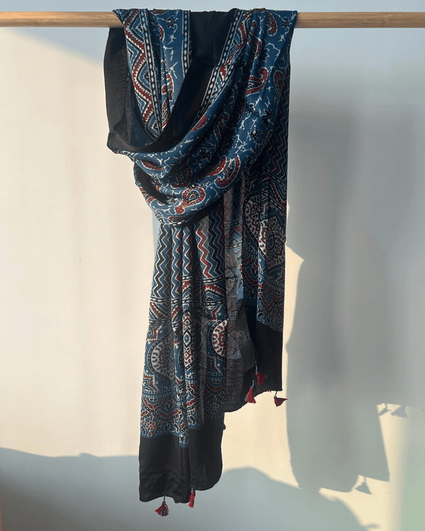 Ajrakh modal silk hand block printed stole