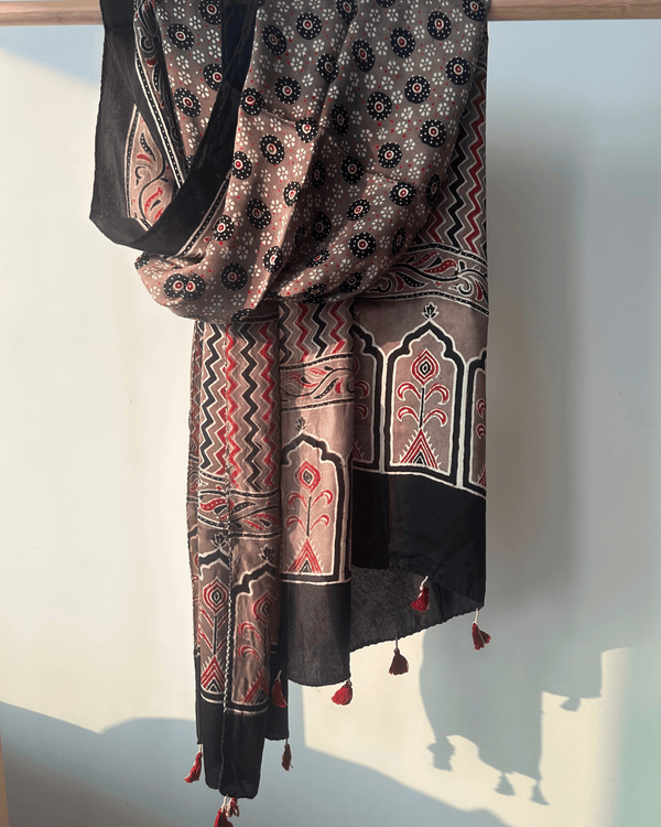 Ajrakh modal silk hand block printed stole