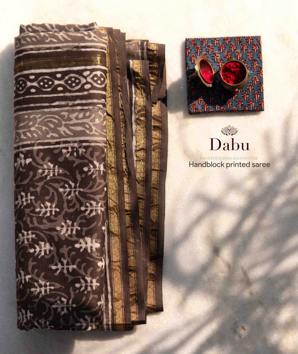 Dabu Chanderi Handblock Printed Saree