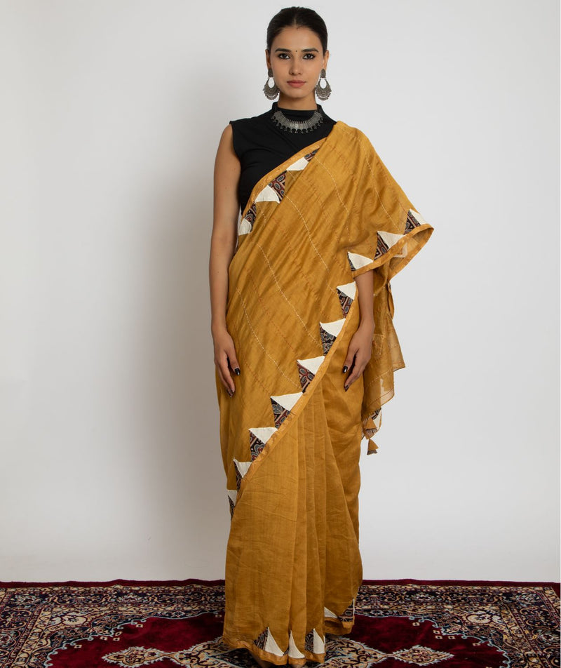 Exclusive Applique HandStiched Chanderi Saree