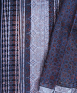 Ajrakh linen hand block printed saree