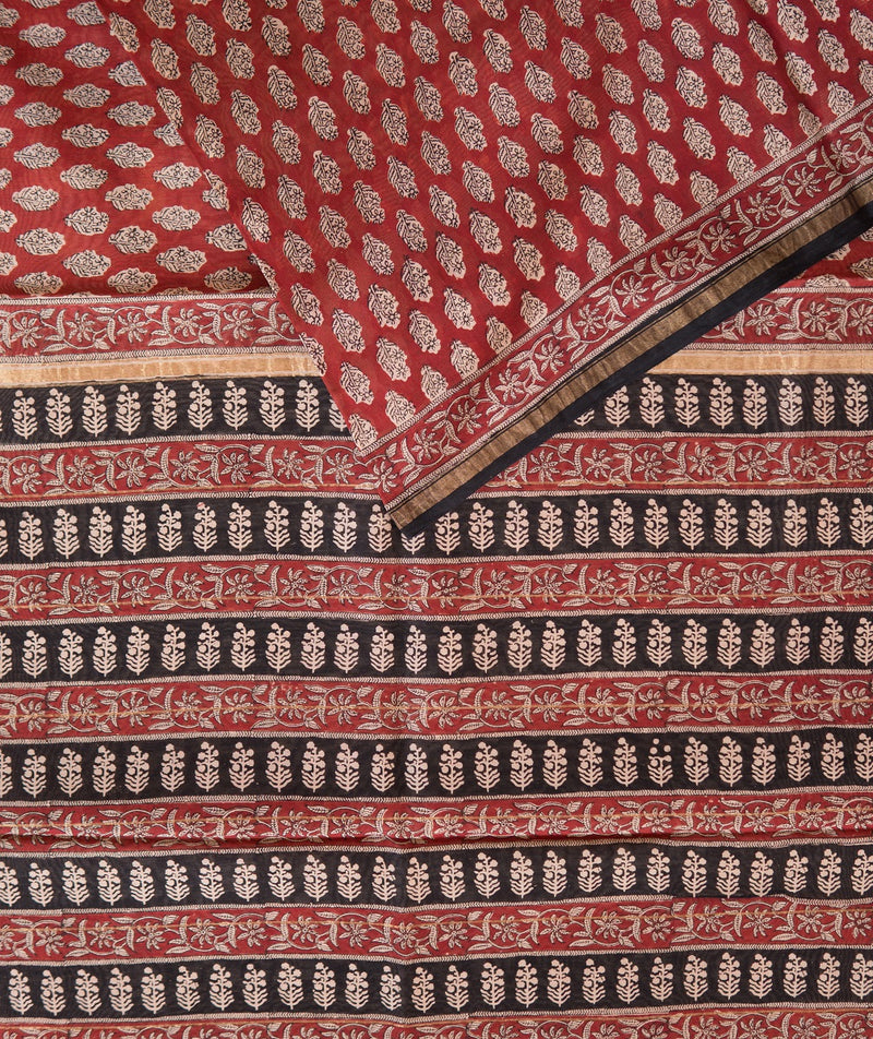 Bagru Handblock Printed Chanderi silk saree