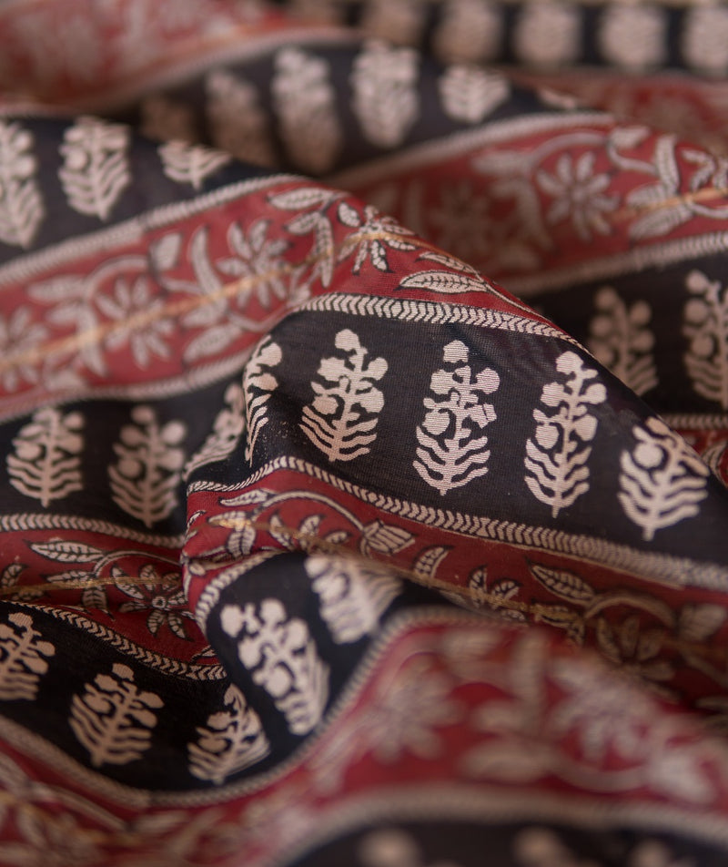 Bagru Handblock Printed Chanderi silk saree