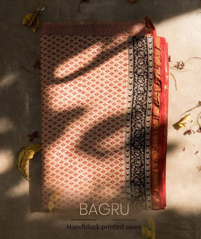 Bagru Handblock Printed Chanderi silk saree