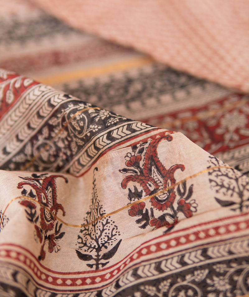 Bagru Handblock Printed Chanderi silk saree