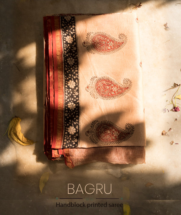 Bagru Handblock Printed Chanderi silk saree