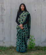 Ajrakh Linen hand block printed saree