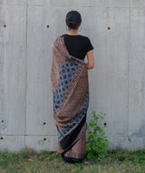 Ajrakh modal silk hand block printed saree