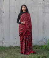 Ajrakh modal silk hand block printed saree