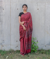 Ajrakh Modal silk hand block printed saree