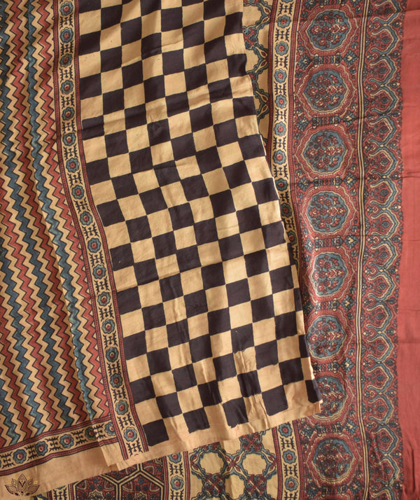 Ajrakh Abu silk hand block printed saree