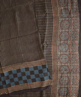 Ajrakh Linen hand block printed saree