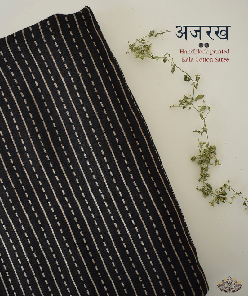 Ajrakh Linen hand block printed saree