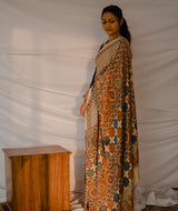 Ajrakh Gajji silk hand block printed saree