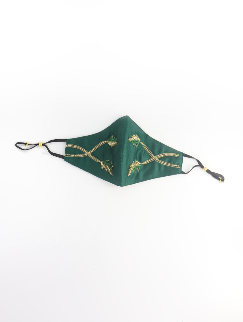 Green festive hand-embroidered mask