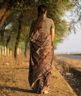 Ajrakh modal silk hand block printed saree