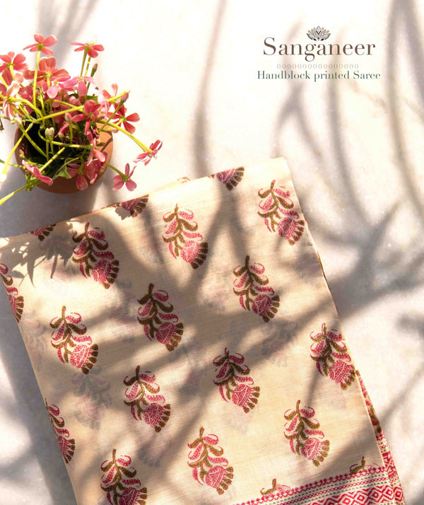 Sanganeer Tussar Handblock Printed Saree