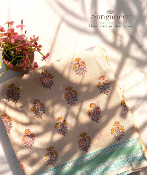 Sanganeer Tussar Handblock Printed Saree