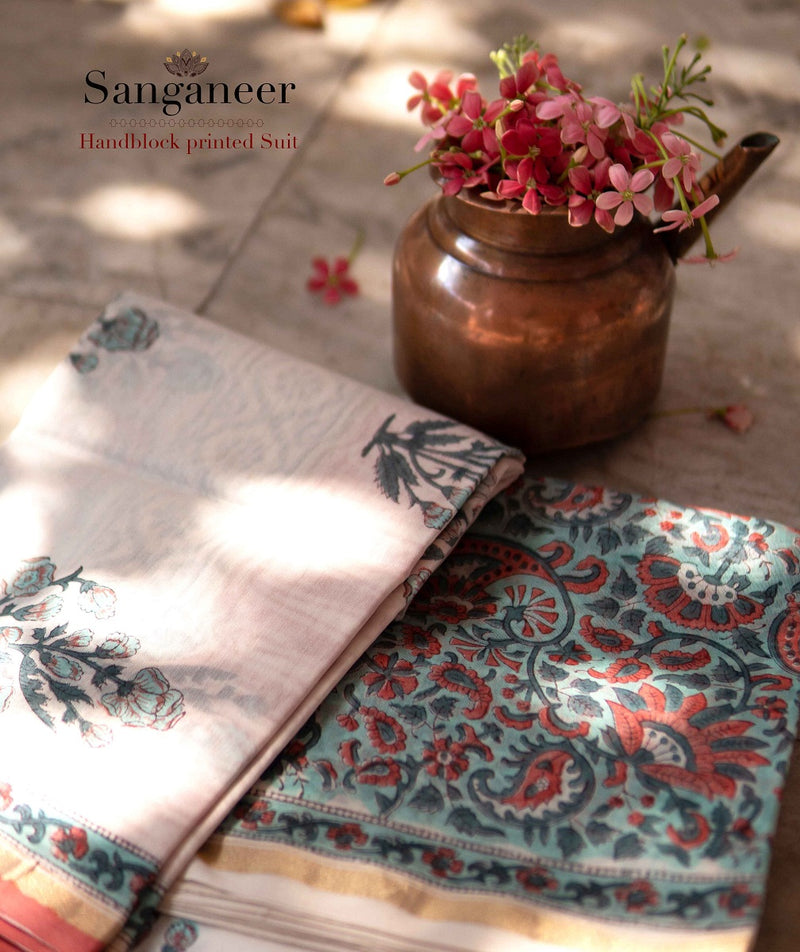 Exclusive Handblock Printed Sanganeer Chanderi Suits