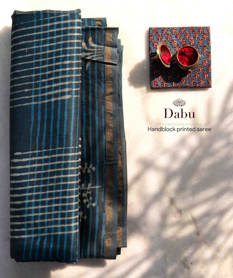 Dabu Chanderi Handblock Printed Saree