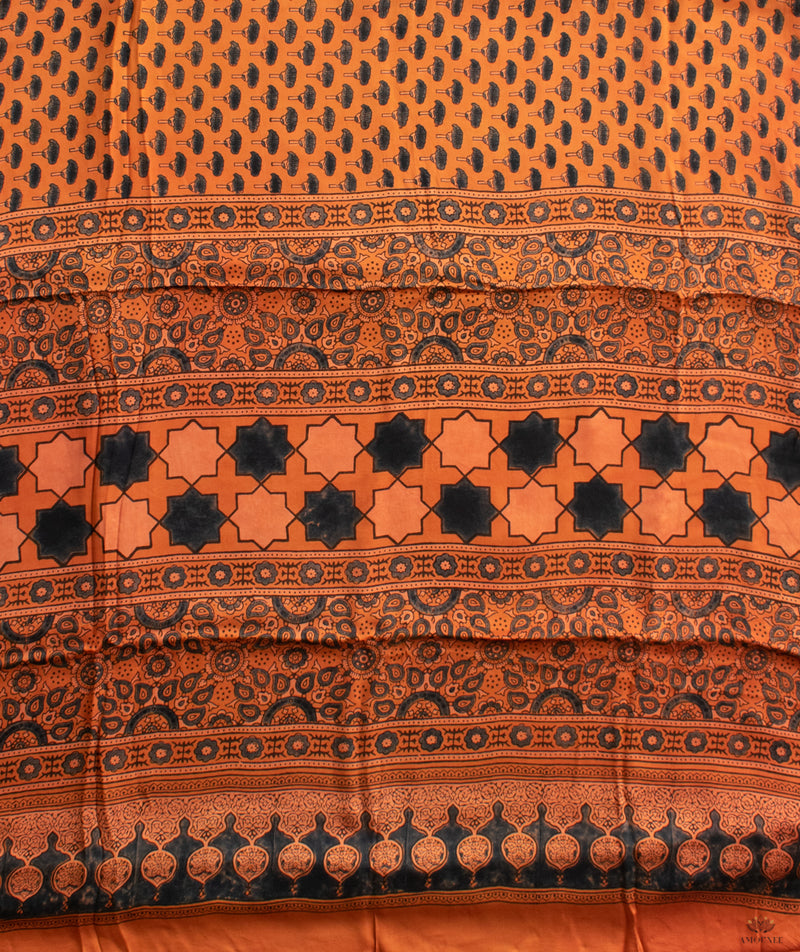 Ajrakh modal silk hand block printed saree