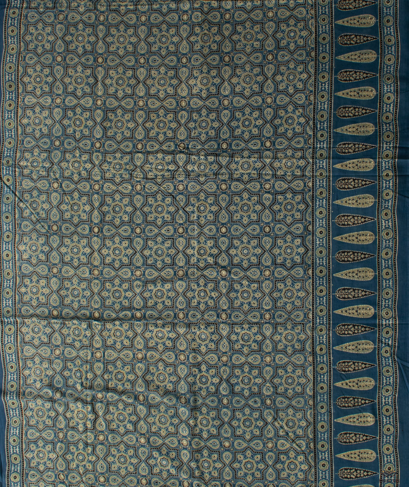 Ajrakh Cotton Handblock Printed Saree