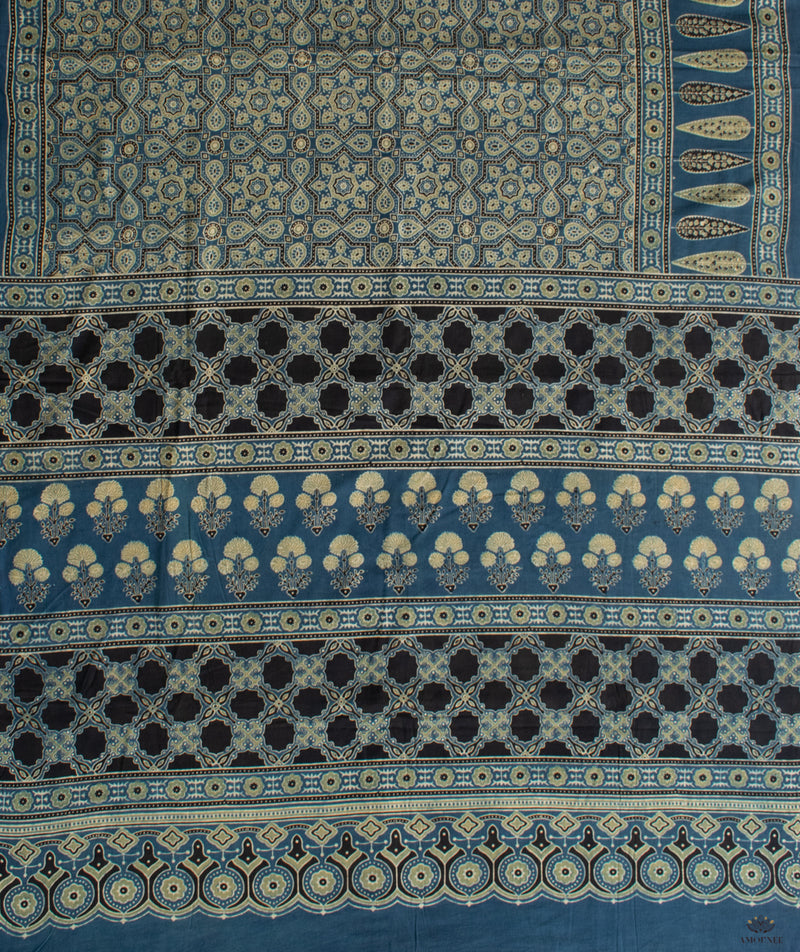 Ajrakh Cotton Handblock Printed Saree