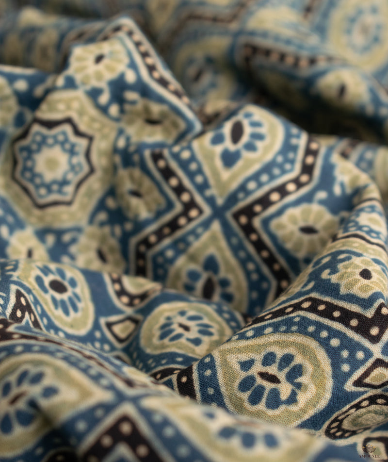 Ajrakh Cotton Handblock Printed Saree