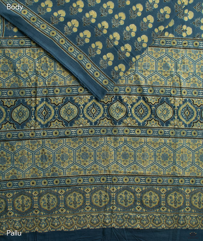 Ajrakh Cotton Handblock Printed Saree