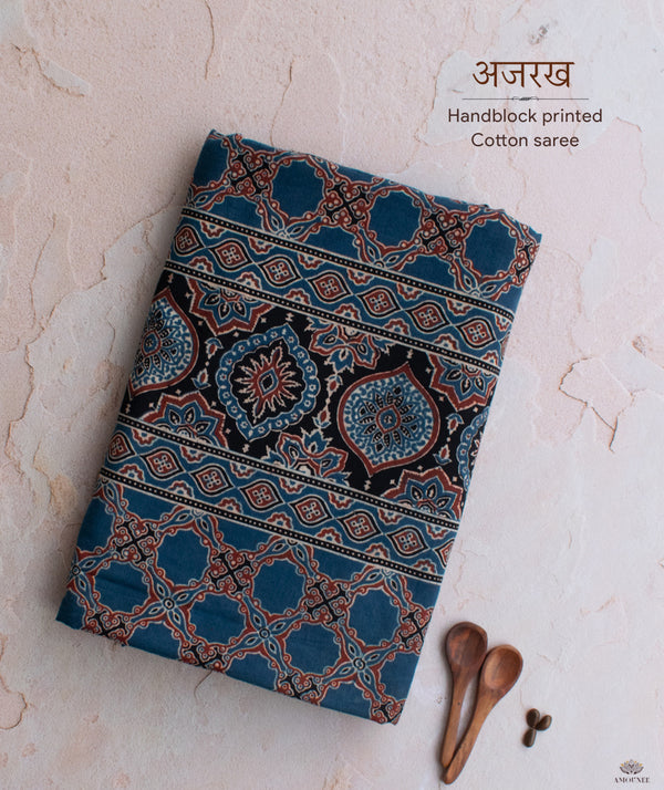 Ajarakh Cotton Handblock Printed Saree